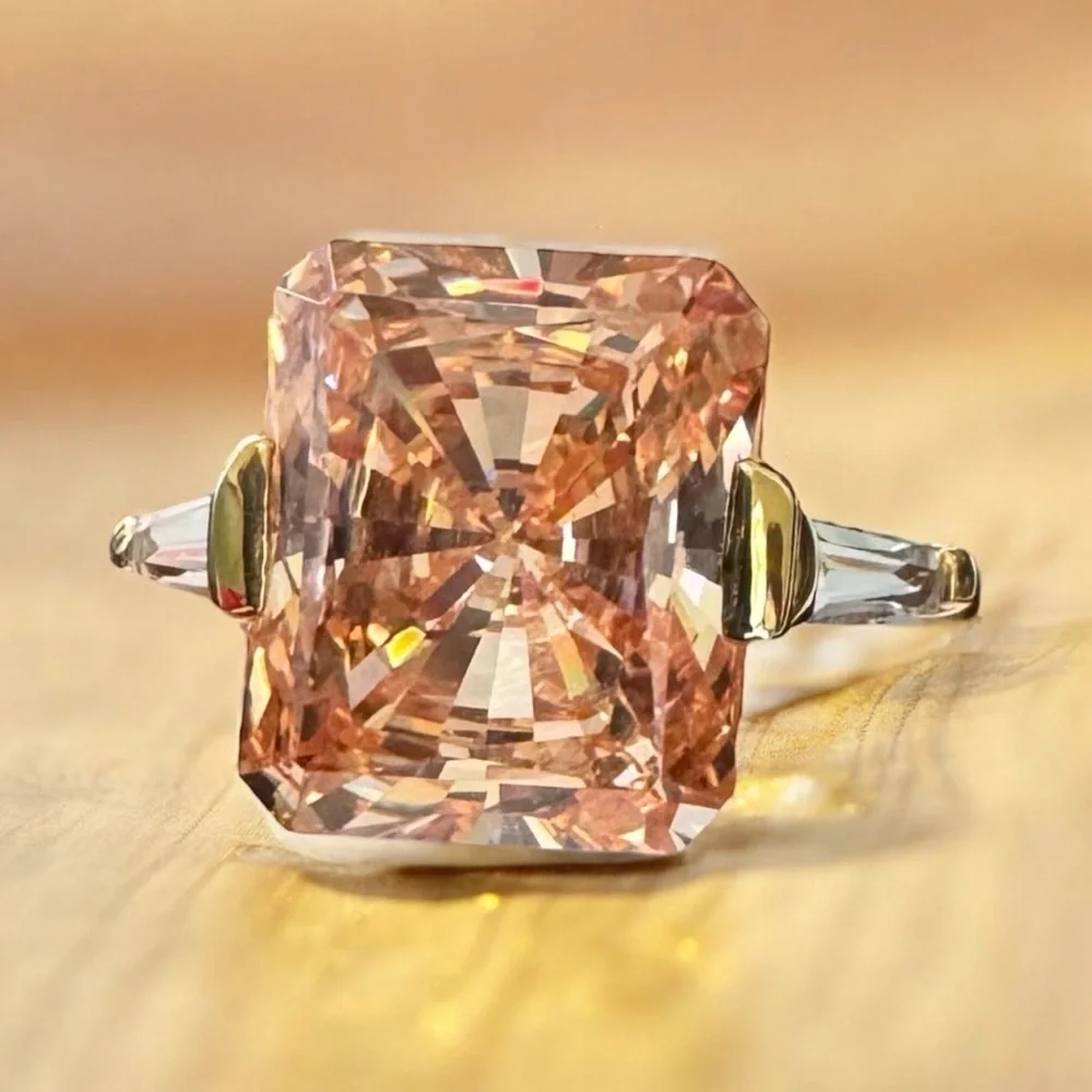 Peach Cubic Zirconia Gold Over Sterling Silver Ring (6.75)